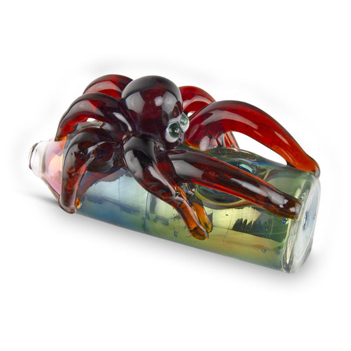 Custom Glass 5” Gold Fumed Red Octopus Hand Pipe