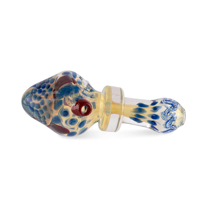 Custom Glass 5" Silver Fumed Honeycomb Blue and Yellow Hand Pipe