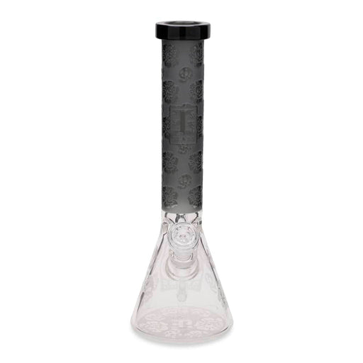 EG Glass 15" Skull Decal Beaker Water Pipe - Transparent Black