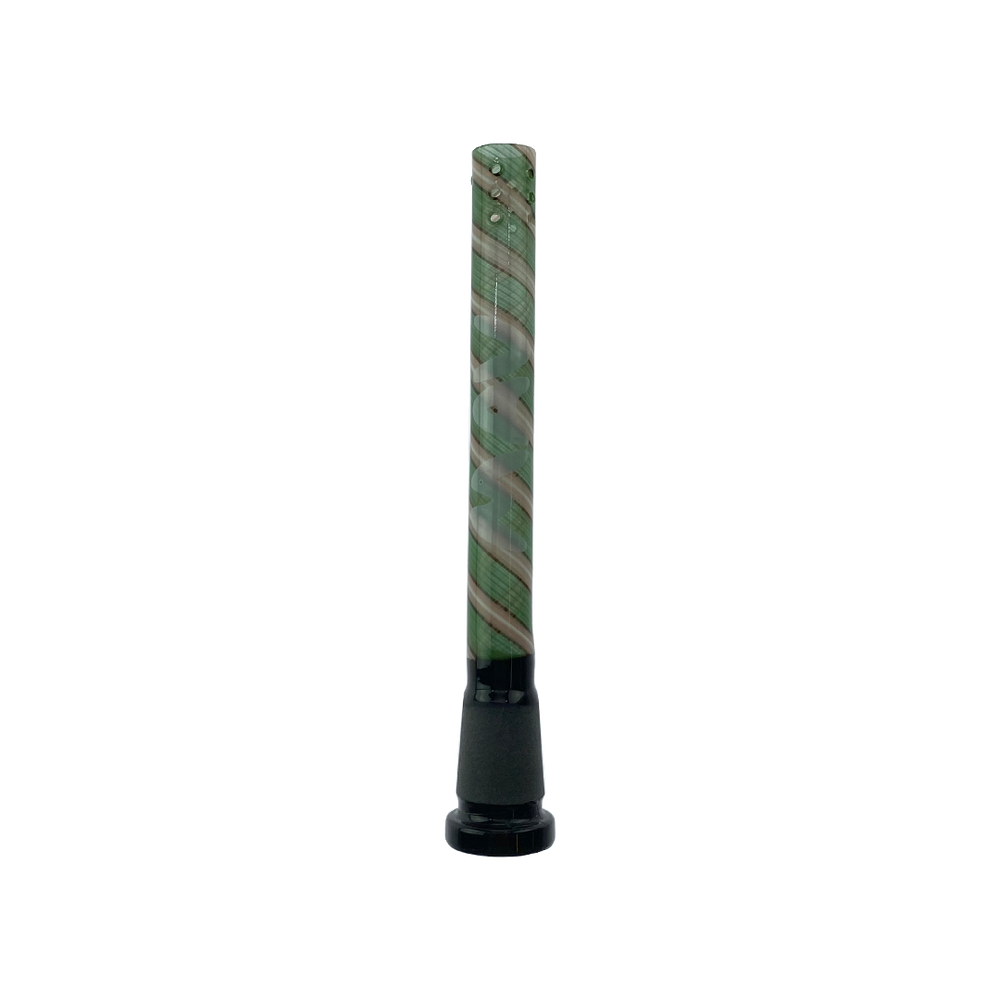 Green and White 5" Swirly Wig Wag Colored Downstem 18mm Fit to 14mm 9 Hole Filtration